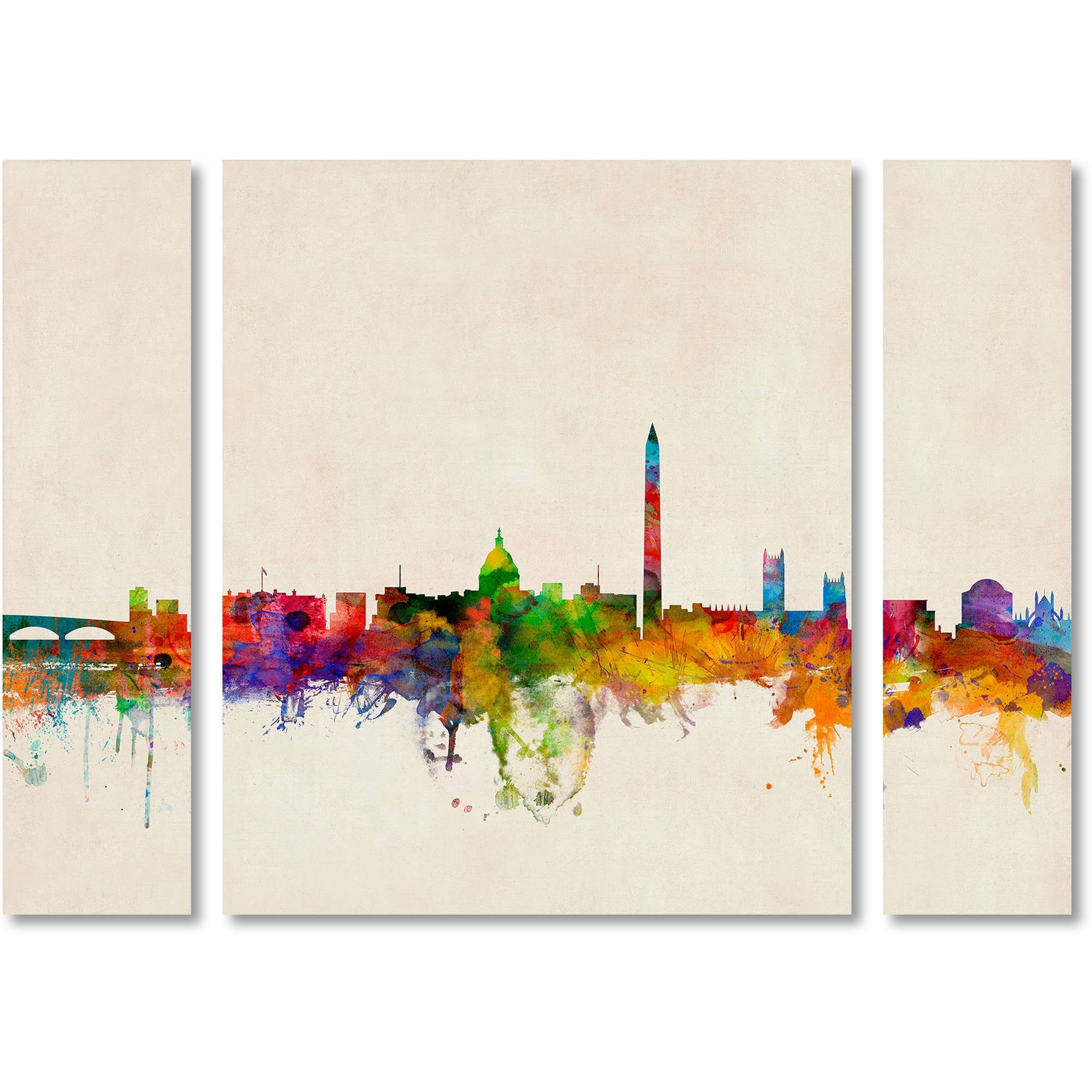 Trademark Fine Art "Washington Skyline" Canvas Art by Michael Tompsett Three Panel Set