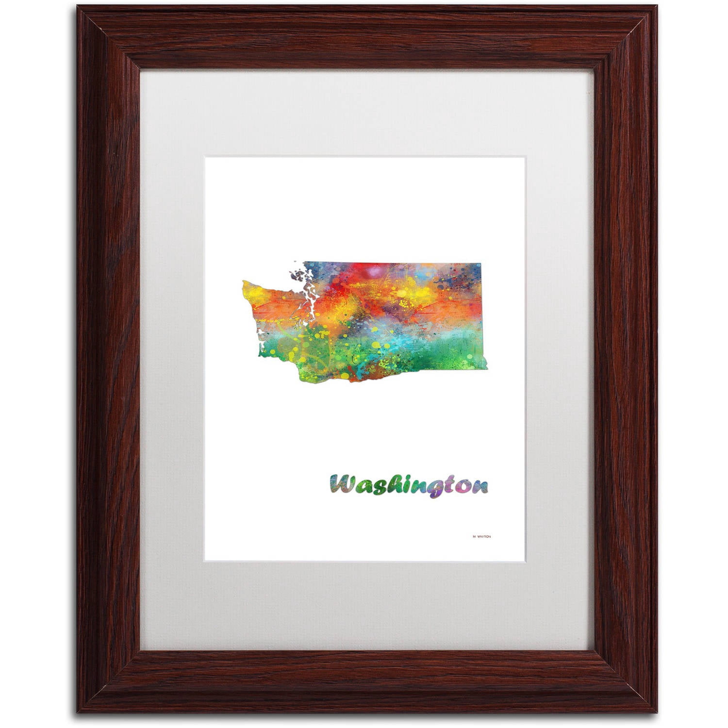 Trademark Fine Art "Washington State Map-1" Canvas Art by Marlene Watson, White Matte, Wood Frame