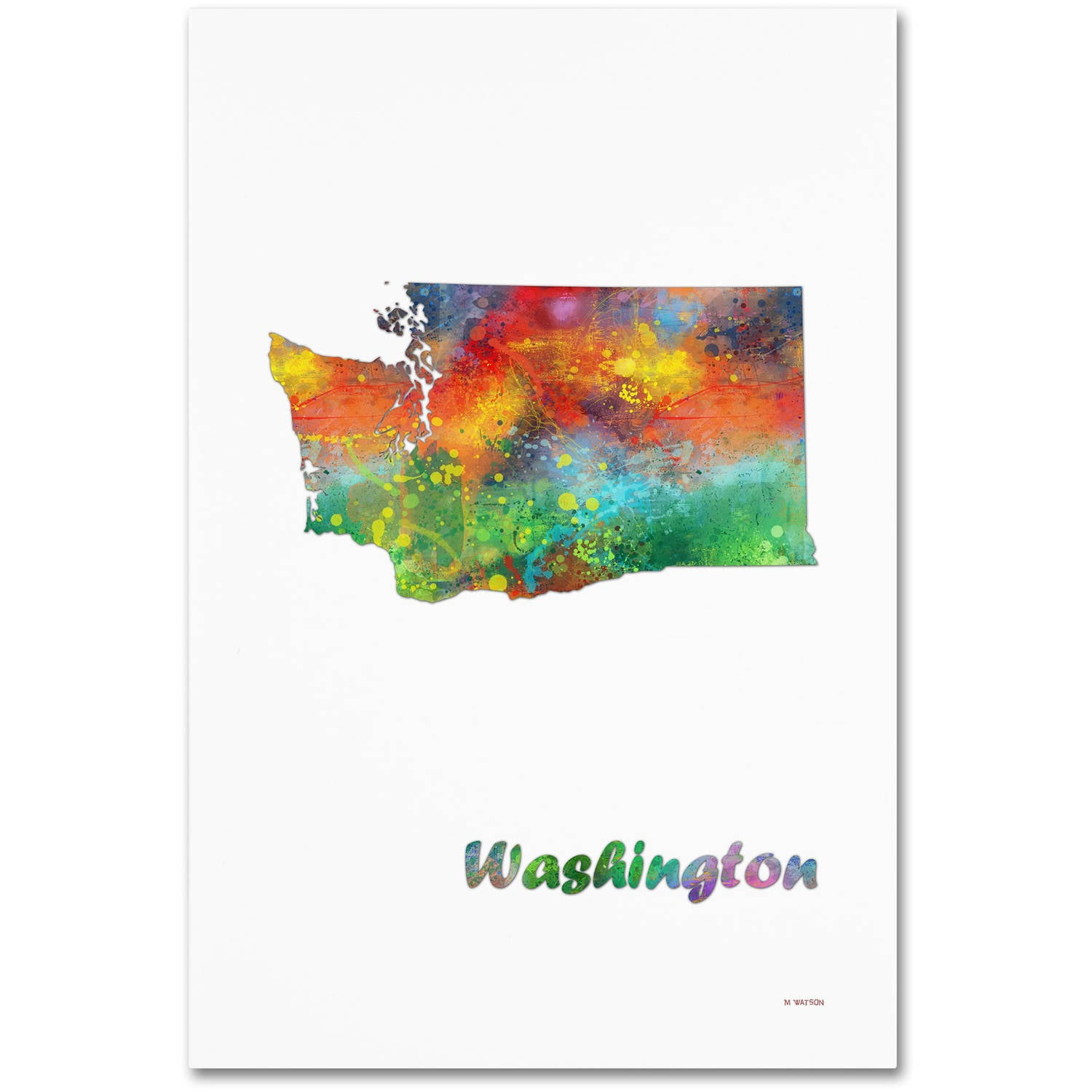 Trademark Fine Art "Washington State Map-1" Canvas Art by Marlene Watson