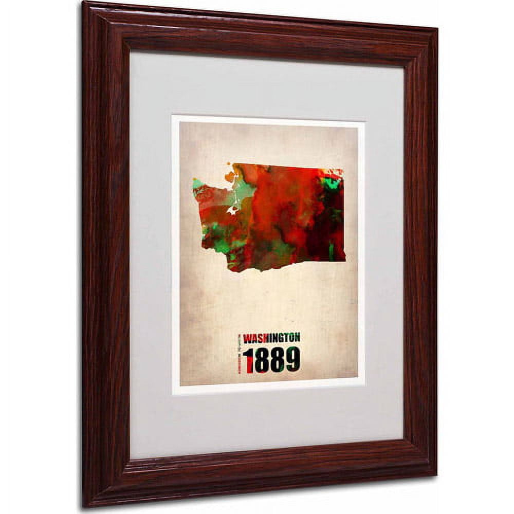 Trademark Fine Art "Washington Watercolor Map" Matted Framed Art by Naxart, Wood Frame