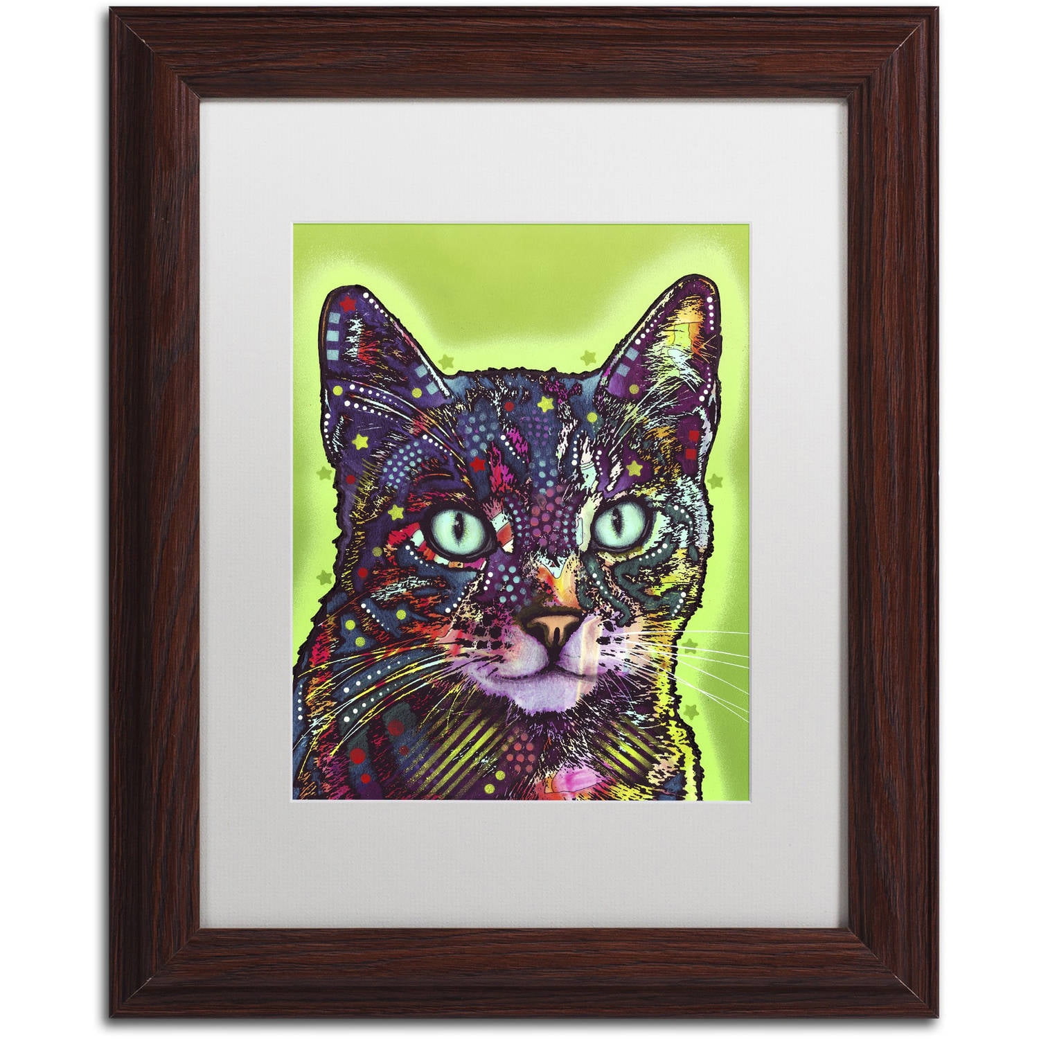 Trademark Fine Art "Watchful Cat" Canvas Art by Dean Russo, White Matte, Wood Frame