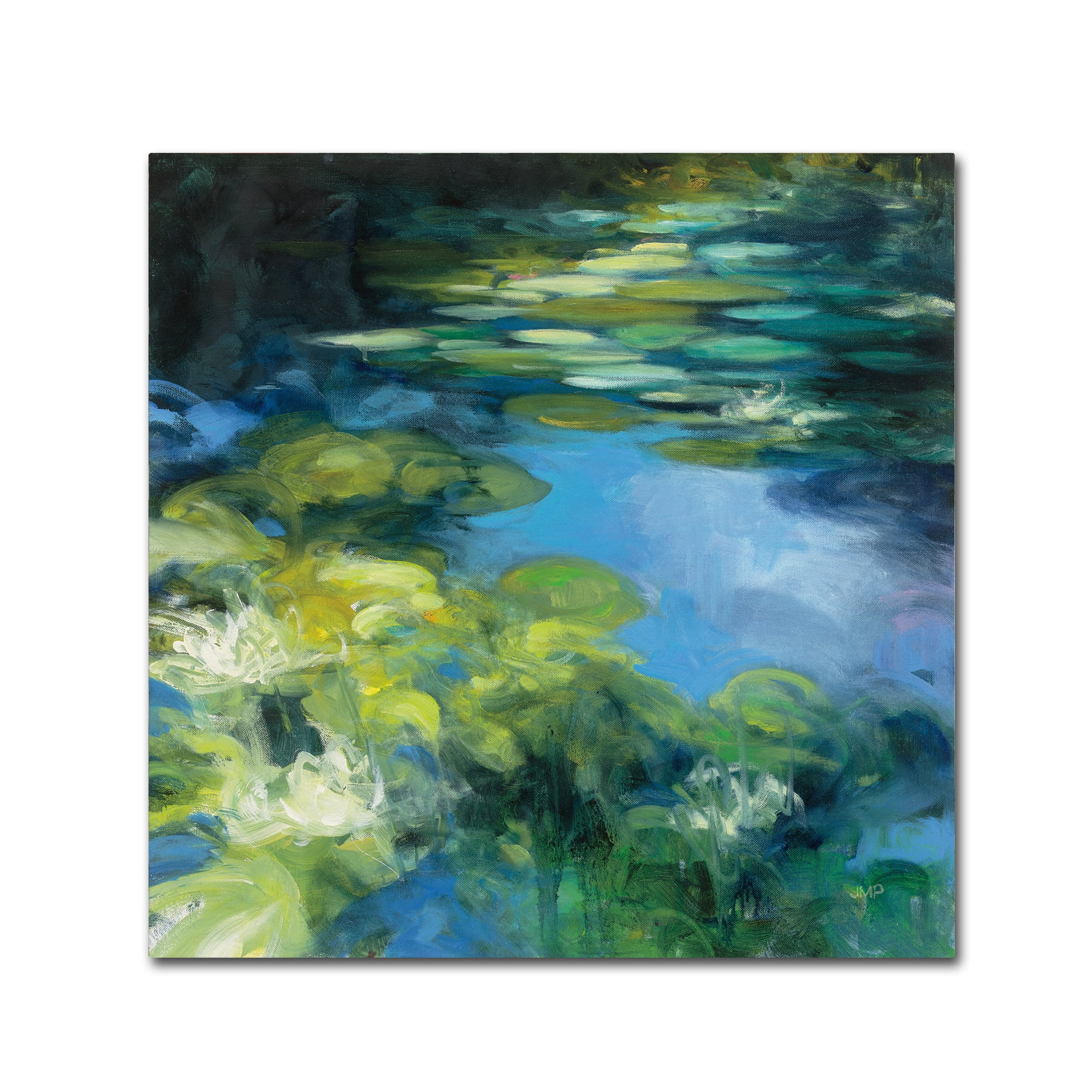 24 x 24 Blue and Green Water Lilies Canvas Art
