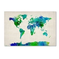 Trademark Fine Art "Watercolor Map of the World" Canvas Art by Michael Tompsett