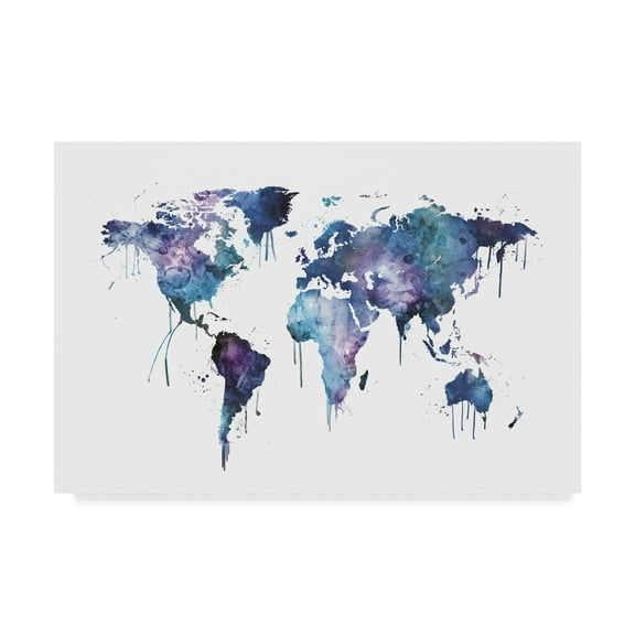 Trademark Fine Art 'Watercolor Map of the World Map' Canvas Art by Michael Tompsett