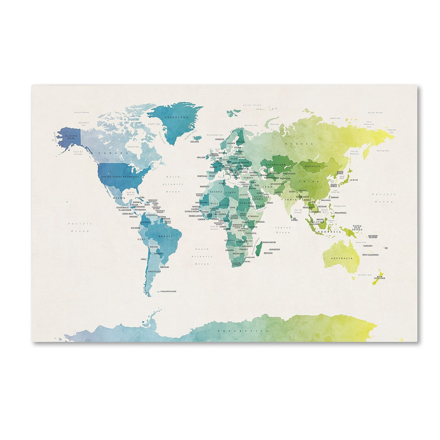 Trademark Fine Art "Watercolor Political Map of the World 2" Canvas Art by Michael Tompsett