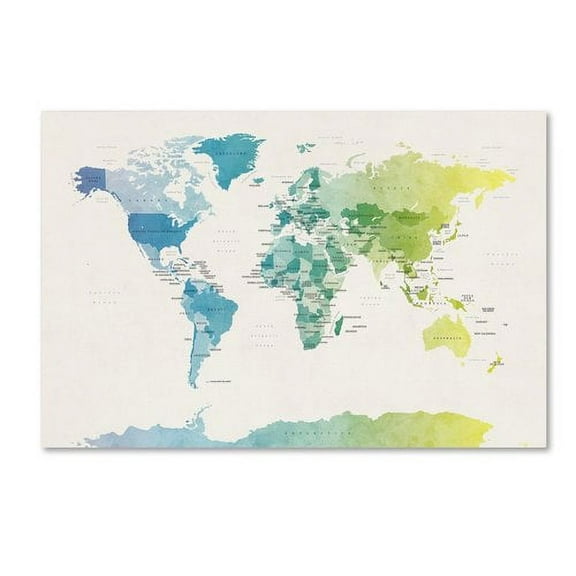 Trademark Fine Art "Watercolor Political Map of the World 2" Canvas Art by Michael Tompsett