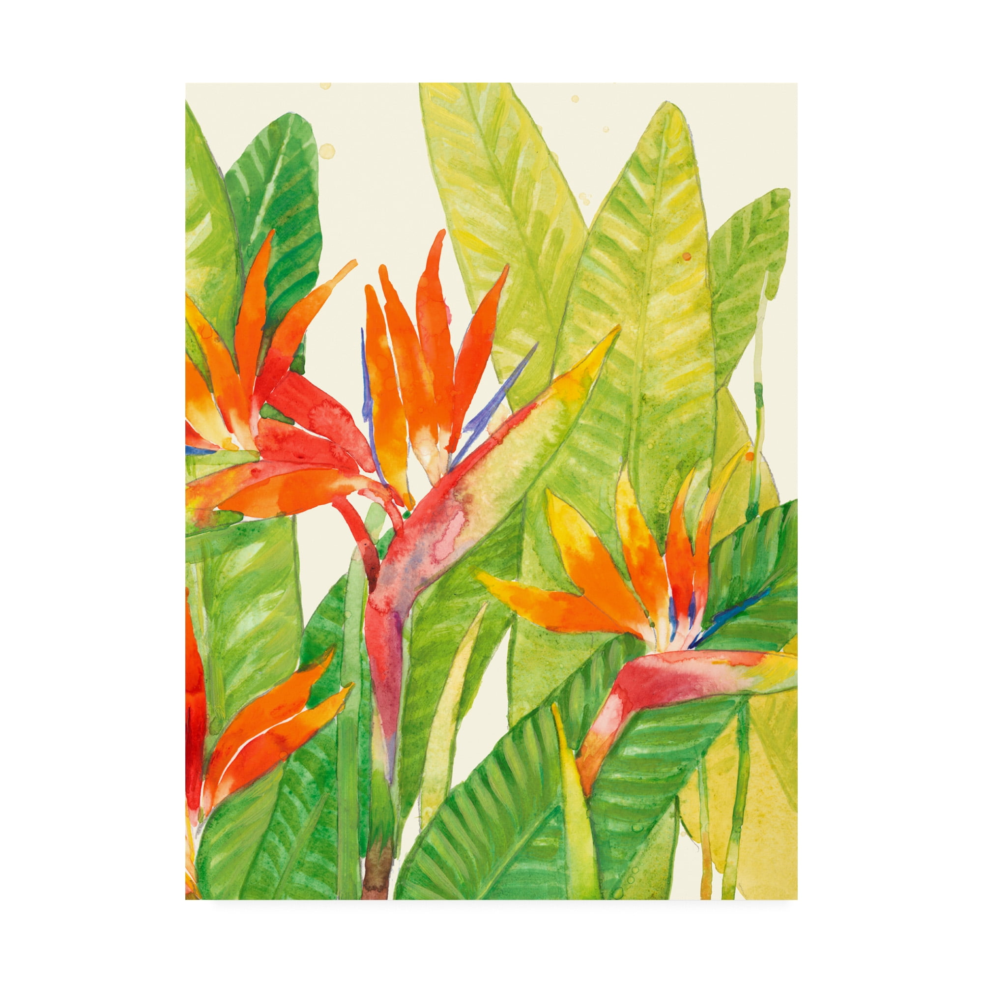 Vibrant Tropical Flowers Canvas Art in Green and Orange