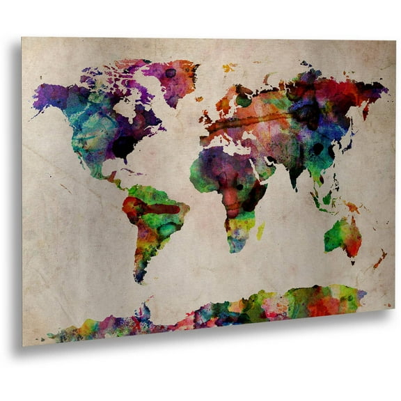Trademark Fine Art "Watercolor World Map" Brushed Aluminum Wall Art Art by Michael Tompsett 16" x 22"