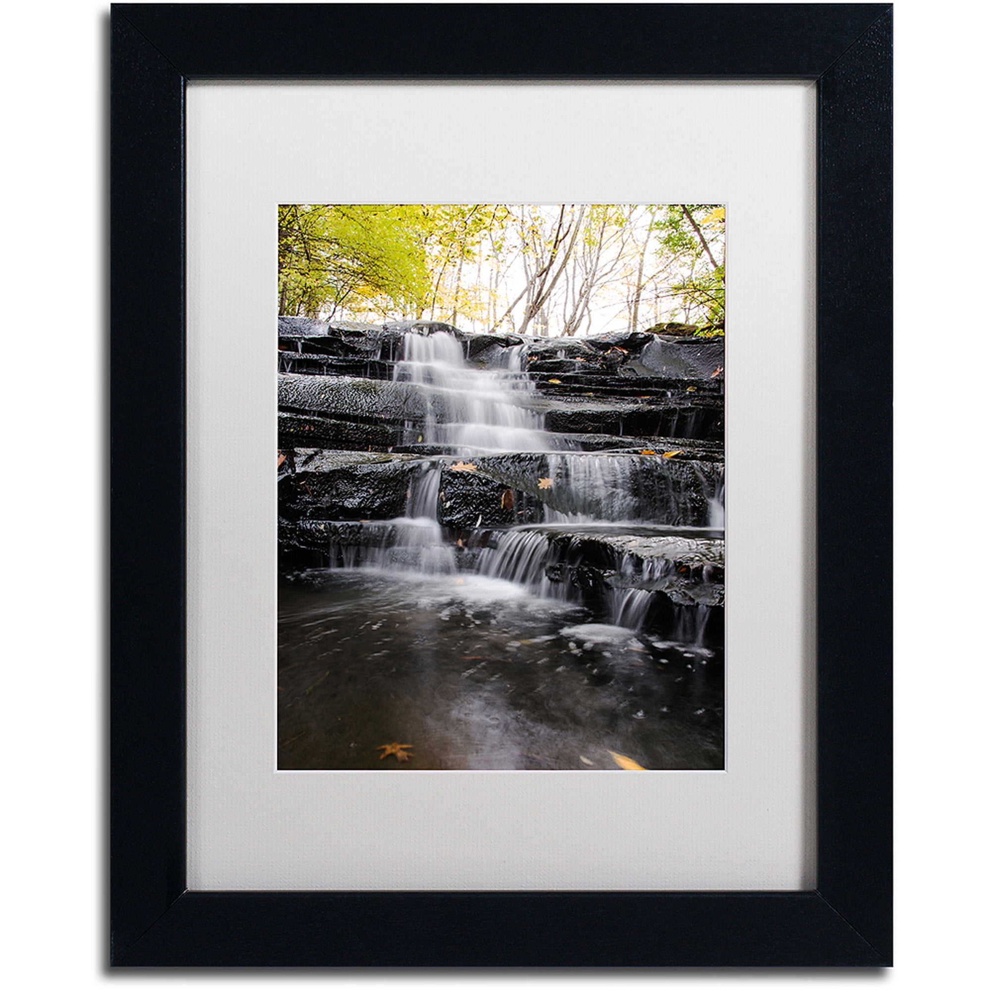 Trademark Fine Art "Waterfall at Lake View" Canvas Art by Kurt Shaffer, White Matte, Black Frame