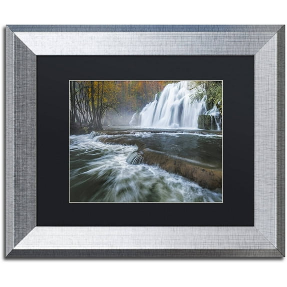 Trademark Fine Art "Waterfalls of Tufs in Jura" Canvas Art by Mathieu Rivrin, Black Matte, Silver Frame