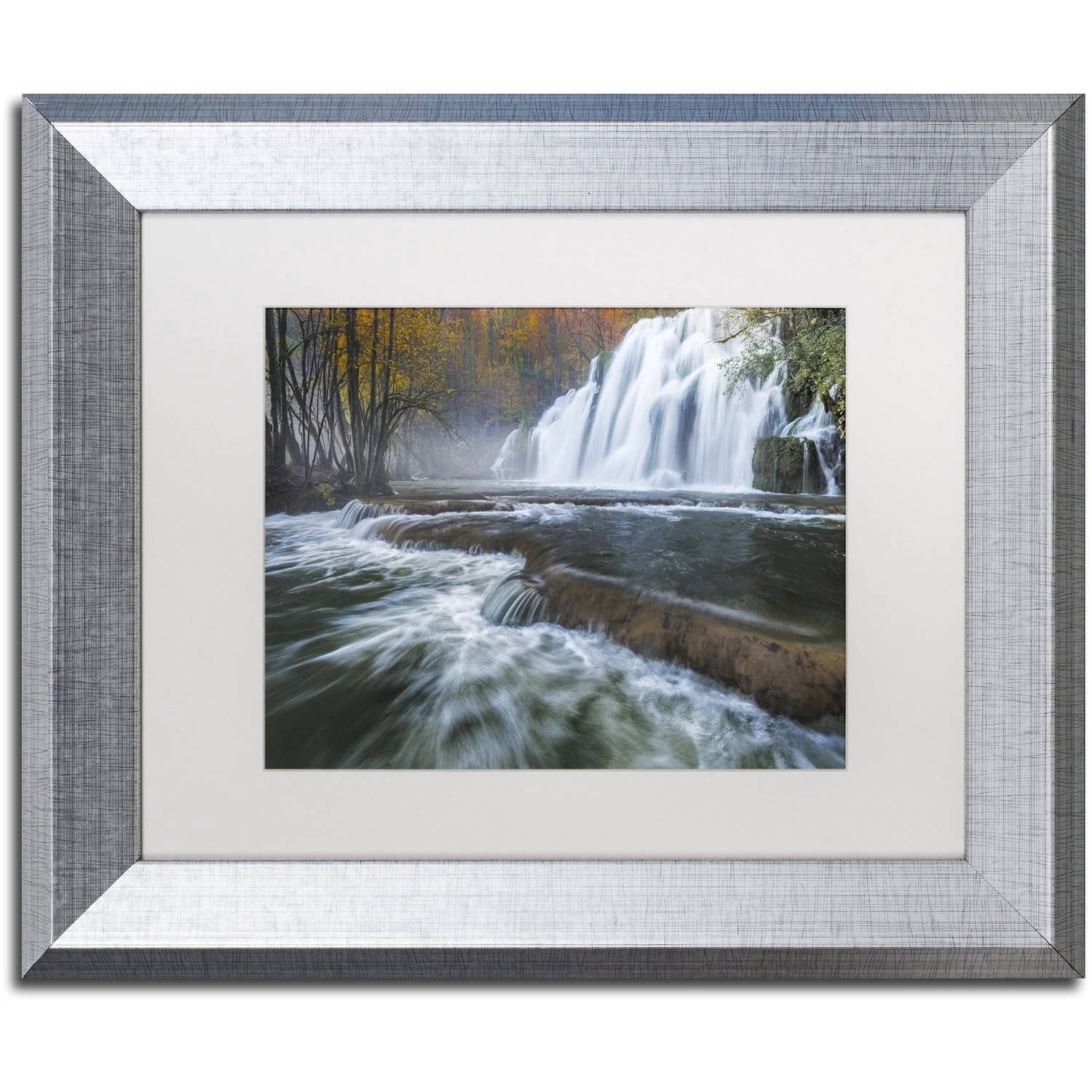 Trademark Fine Art "Waterfalls of Tufs in Jura" Canvas Art by Mathieu Rivrin, White Matte, Silver Frame