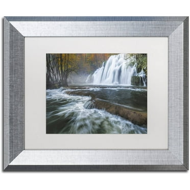 Trademark Fine Art "Waterfalls of Tufs in Jura" Canvas Art by Mathieu Rivrin, White Matte, Silver Frame