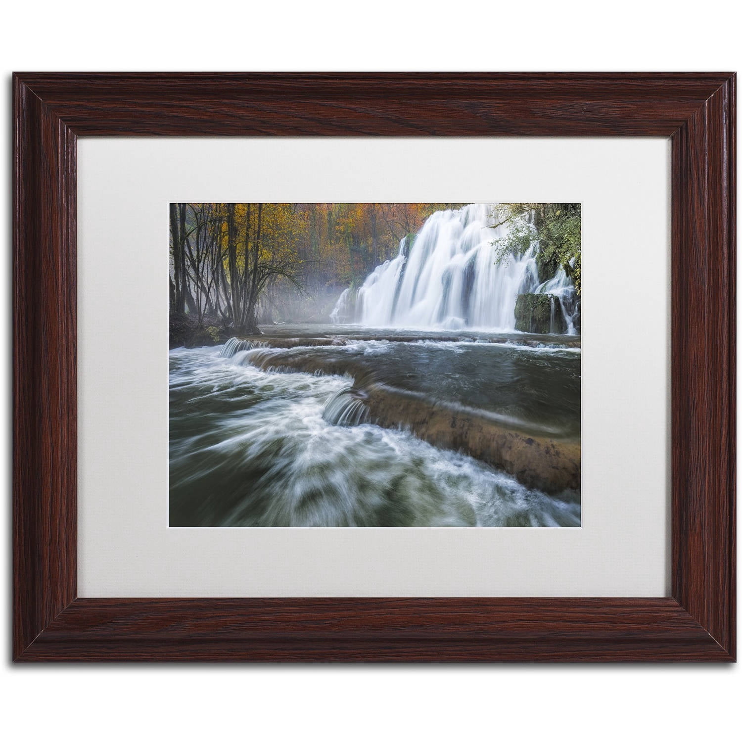 Trademark Fine Art "Waterfalls of Tufs in Jura" Canvas Art by Mathieu Rivrin, White Matte, Wood Frame