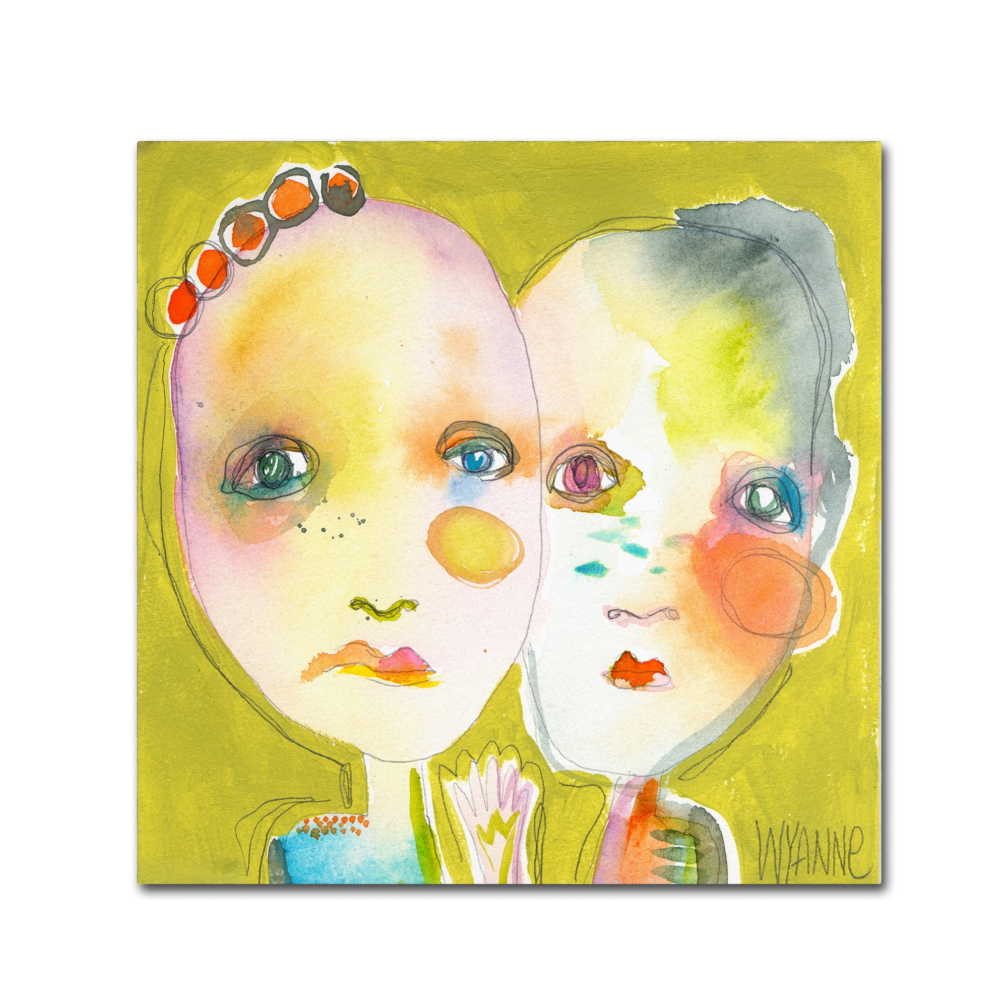 Colorful Stylized Painting of Two Girls on Canvas