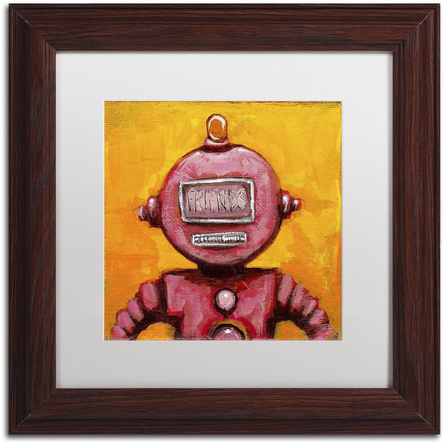 Trademark Fine Art 'Weebot-Friends' Canvas Art by Craig Snodgrass, White Matte, Wood Frame