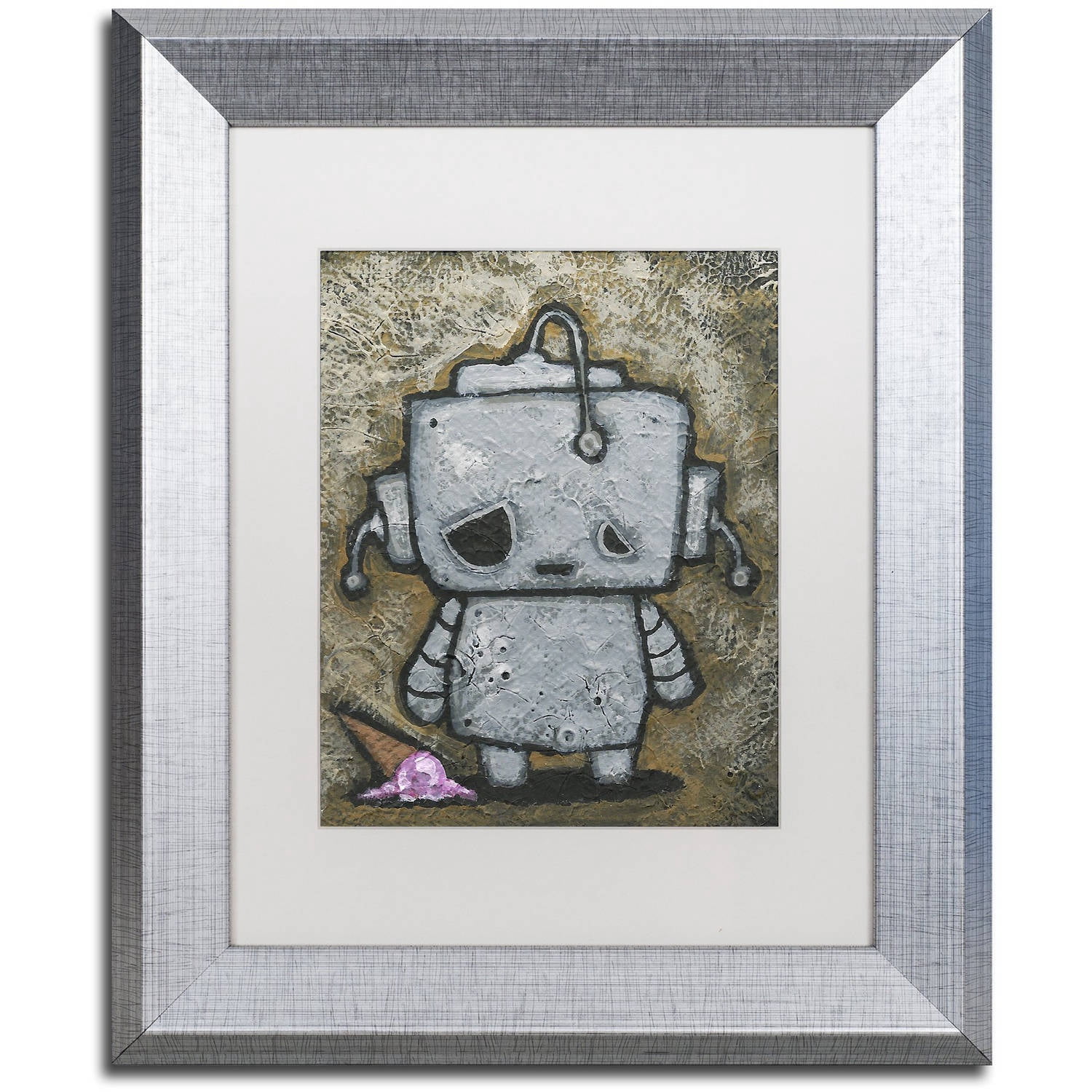 Trademark Fine Art 'Weebot-Icecream' Canvas Art by Craig Snodgrass, White Matte, Silver Frame