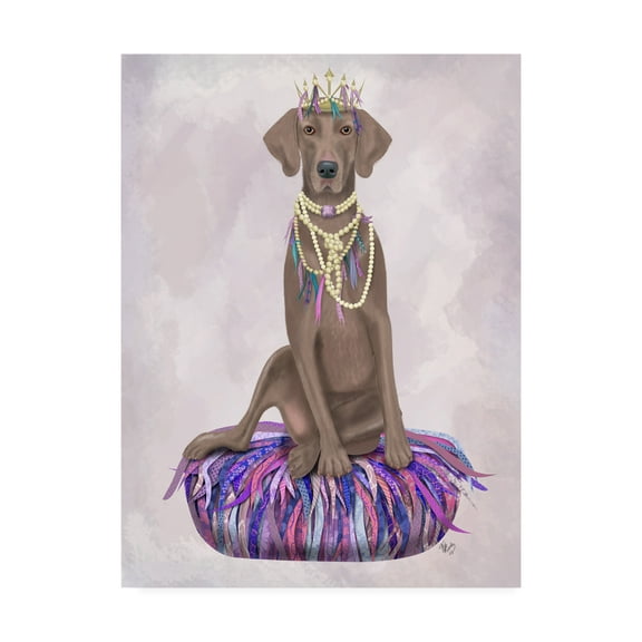 Trademark Fine Art 'Weimaraner on Purple Cushion' Canvas Art by Fab Funky