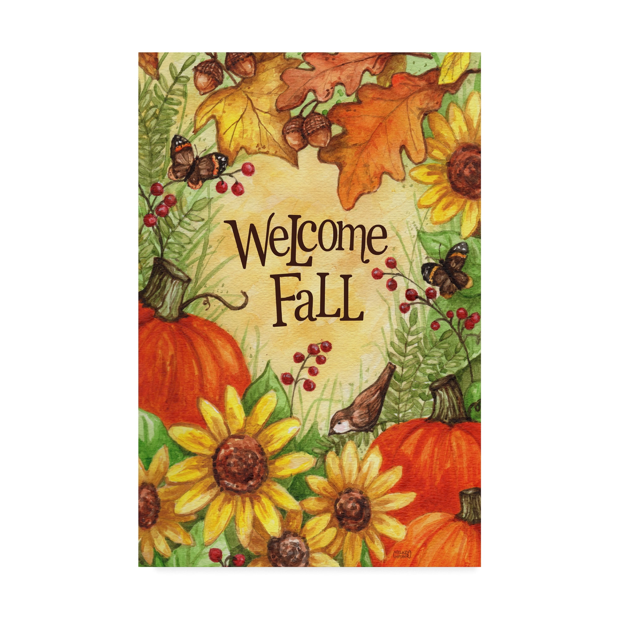 Trademark Fine Art 'Welcome Fall Pumpkins And Leaves' Canvas Art by Melinda Hipsher