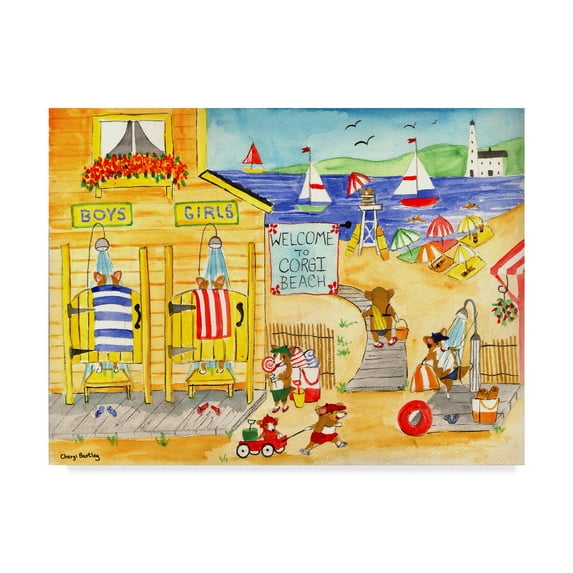 Trademark Fine Art 'Welcome To Corgi Dog Beach' Canvas Art by Cheryl Bartley