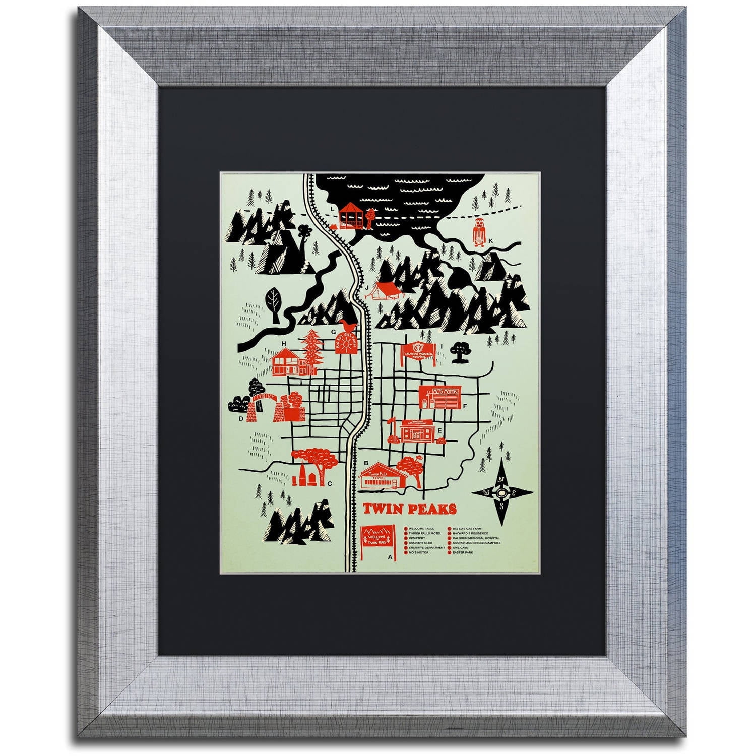 Trademark Fine Art 'Welcome To Twin Peaks' Canvas Art by Robert Farkas, Black Matte, Silver Frame
