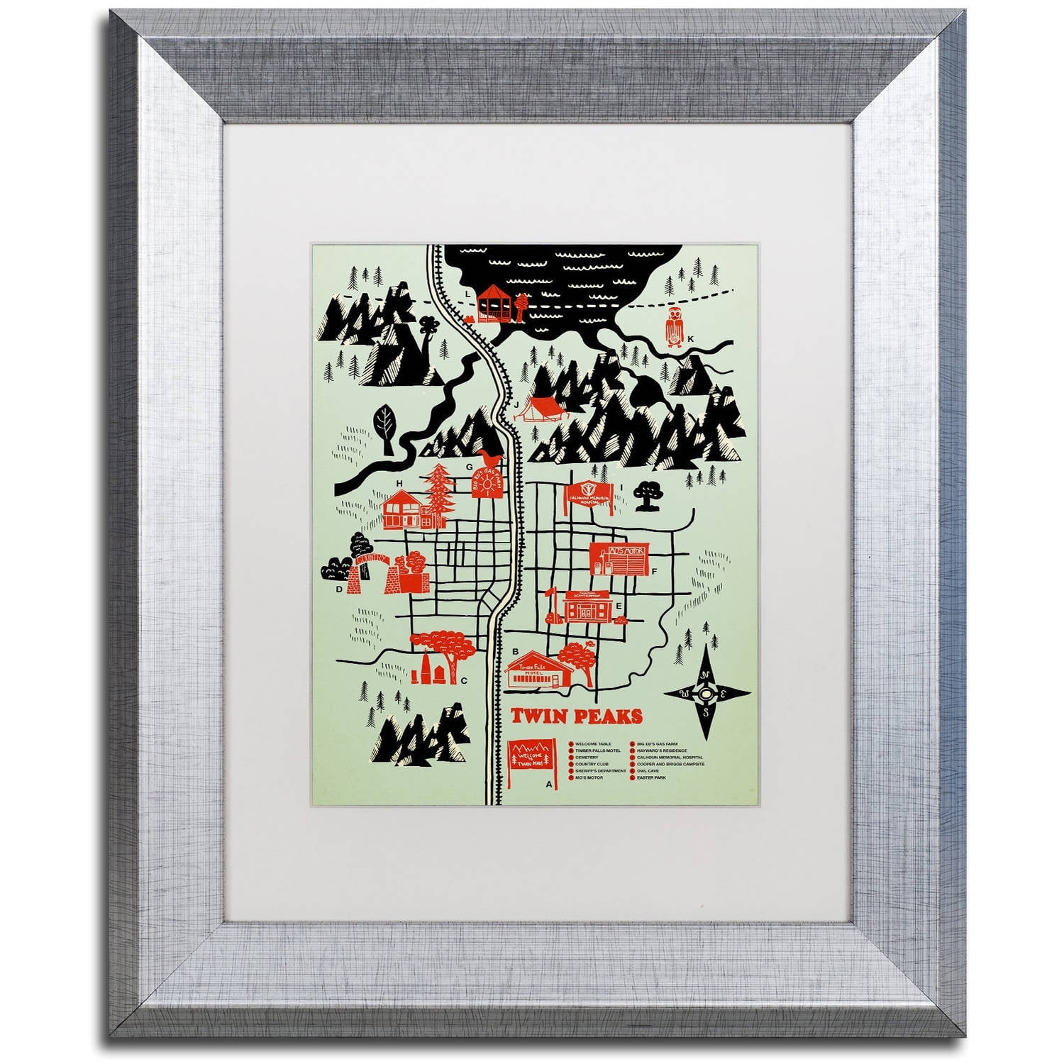 Trademark Fine Art 'Welcome To Twin Peaks' Canvas Art by Robert Farkas, White Matte, Silver Frame