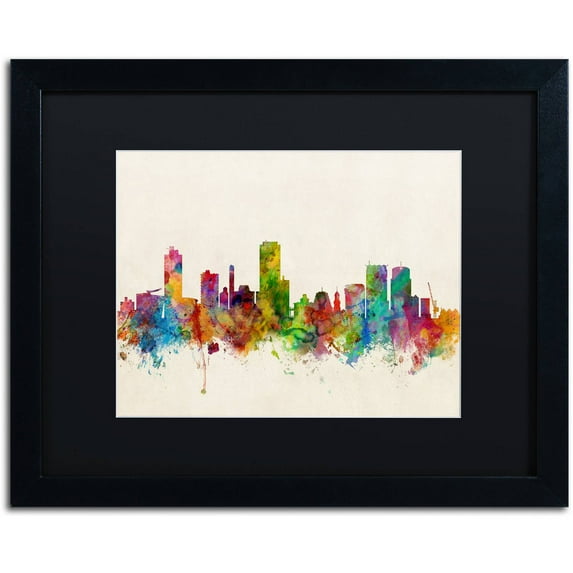 Trademark Fine Art 'Wellington New Zealand Skyline' Canvas Art by Michael Tompsett, Black Matte, Black Frame