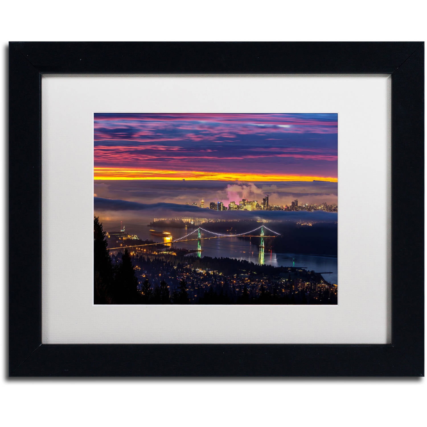 Trademark Fine Art 'West Vancouver Sunrise' Canvas Art by Pierre Leclerc, White Matte, Black Frame