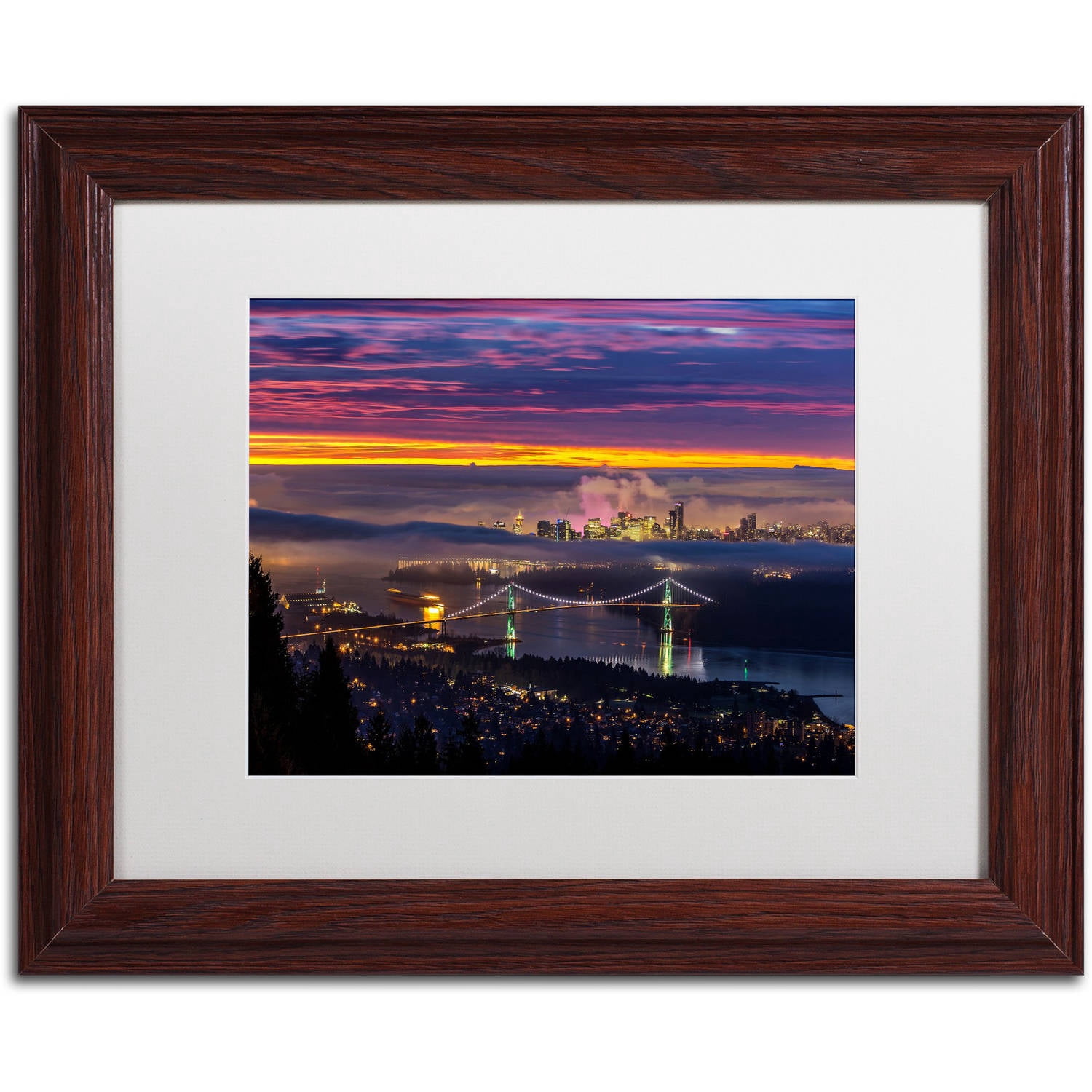 Trademark Fine Art 'West Vancouver Sunrise' Canvas Art by Pierre Leclerc, White Matte, Wood Frame