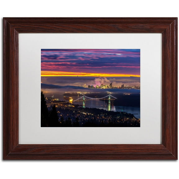Trademark Fine Art 'West Vancouver Sunrise' Canvas Art by Pierre Leclerc, White Matte, Wood Frame