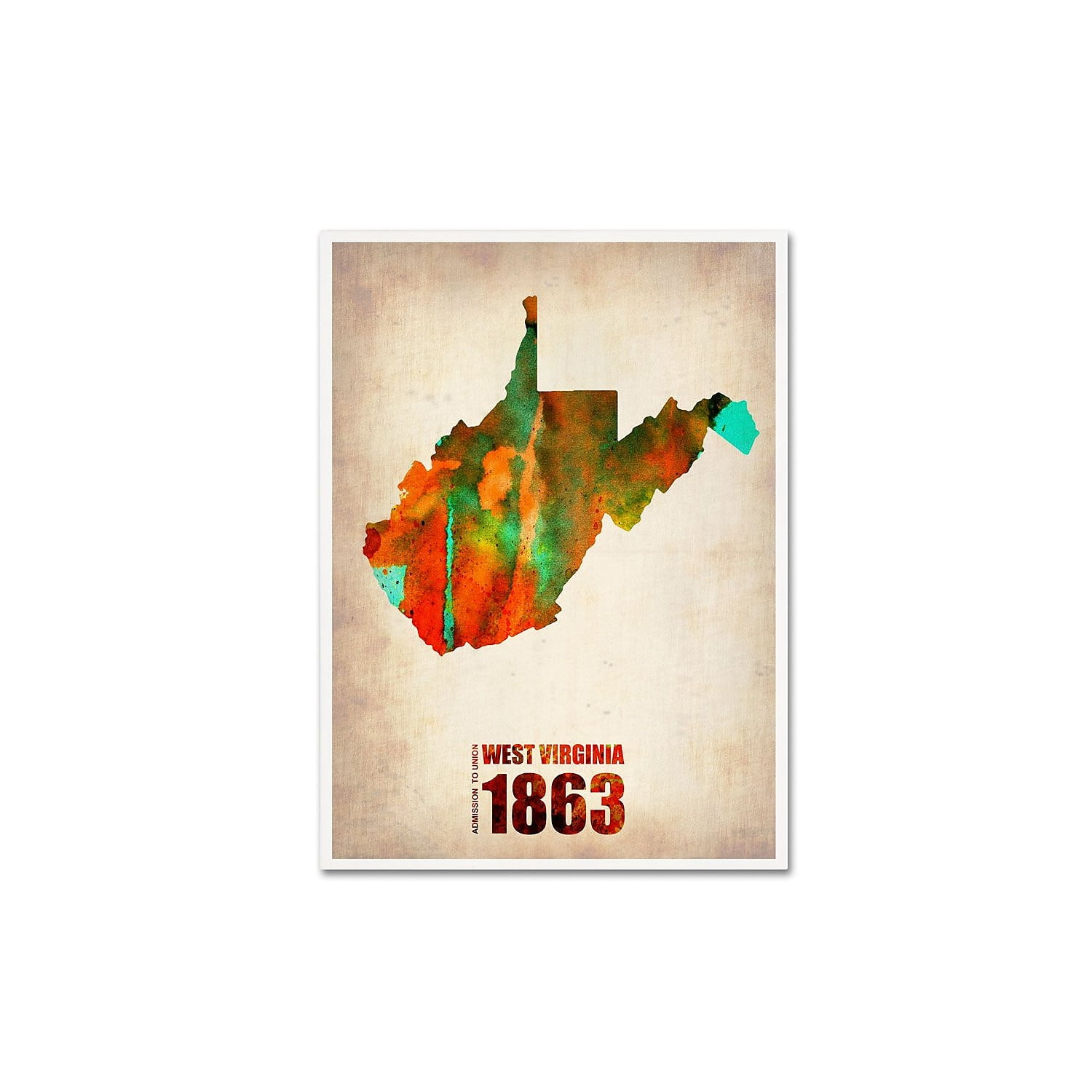 Trademark Fine Art "West Virginia Watercolor Map" Canvas Art by Naxart