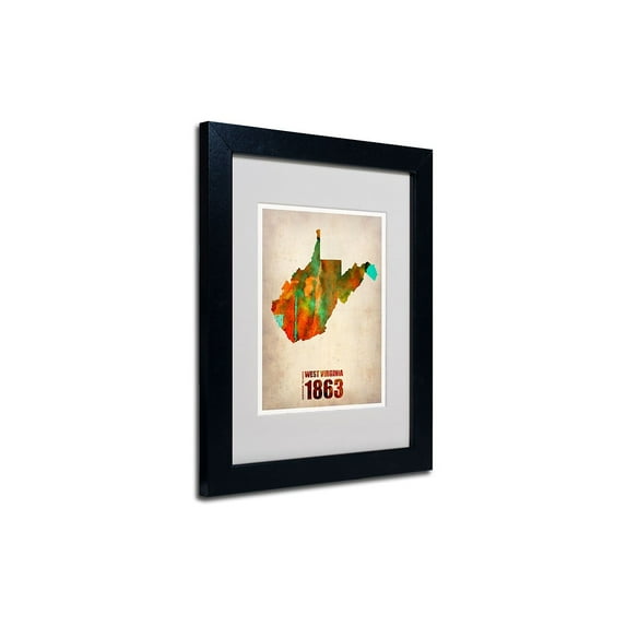 Trademark Fine Art "West Virginia Watercolor Map" Matted Framed Art by Naxart, Black Frame