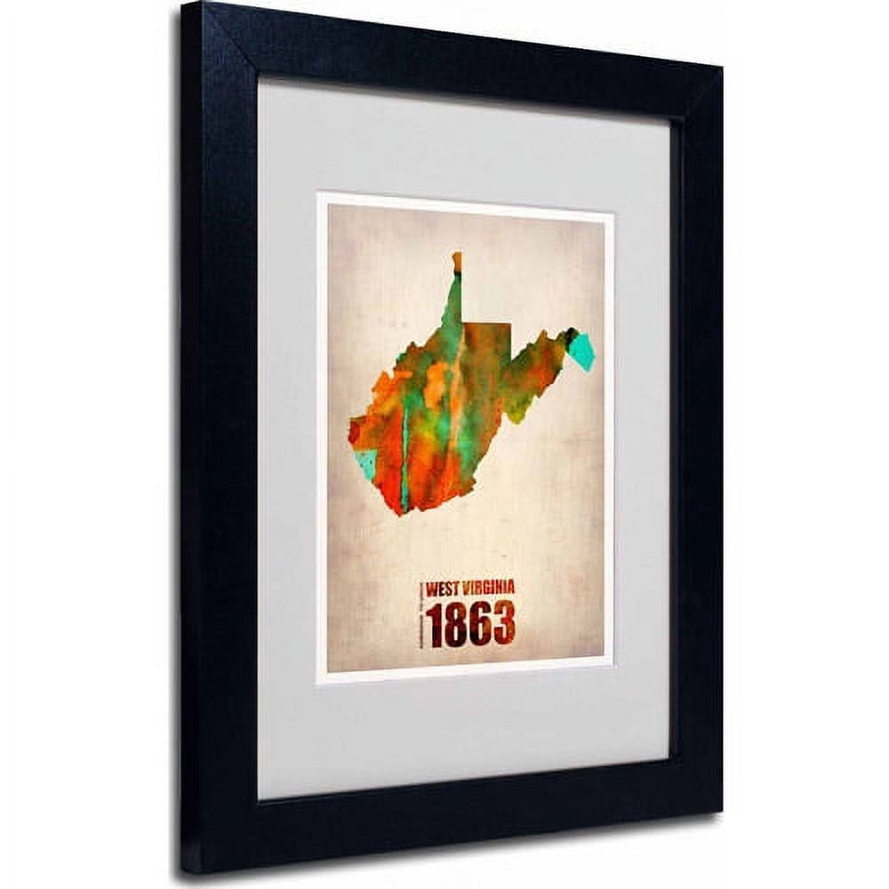 Trademark Fine Art "West Virginia Watercolor Map" Matted Framed Art by Naxart, Black Frame