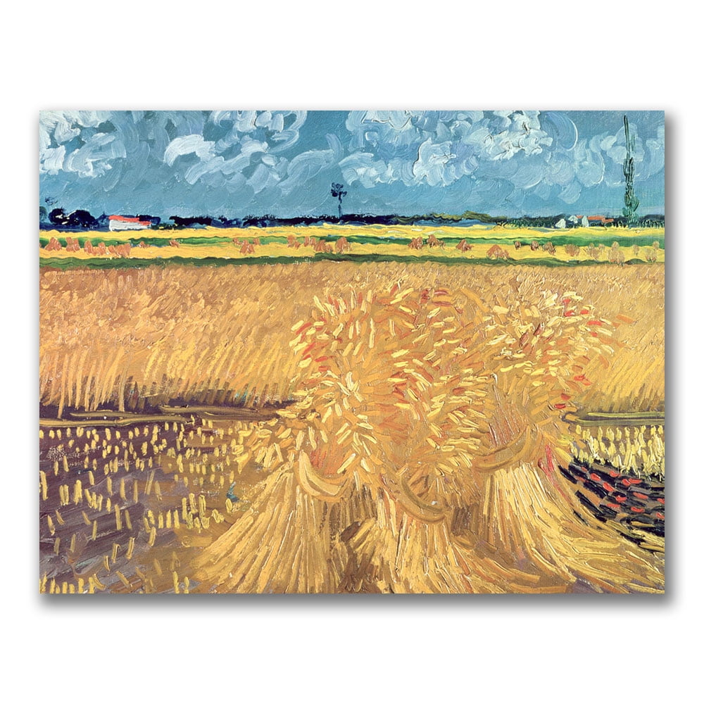 Trademark Fine Art "Wheatfield With Sheaves, 1888" Canvas Wall Art by Vincent van Gogh