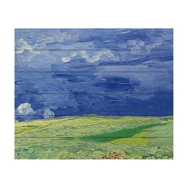 Trademark Fine Art 'Wheatfields Under Thnderclouds' Wooden Wall Art Art by Vincent Van Gogh