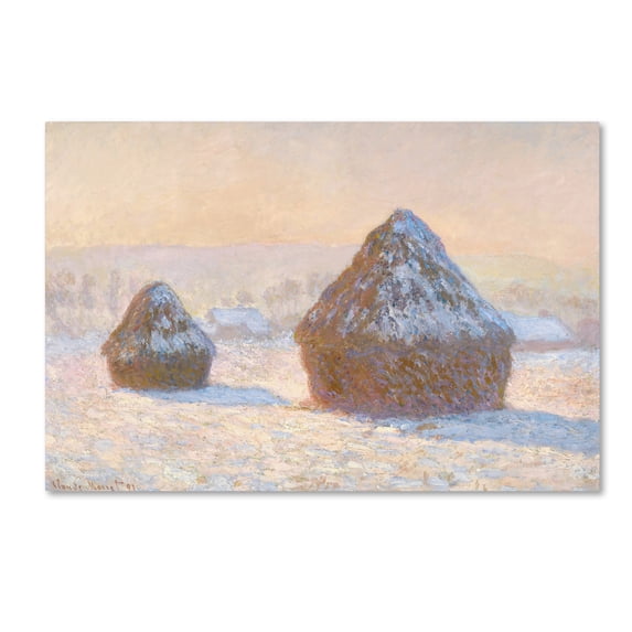 Trademark Fine Art 'Wheatstacks Snow Effect In Morning' Canvas Art by Monet