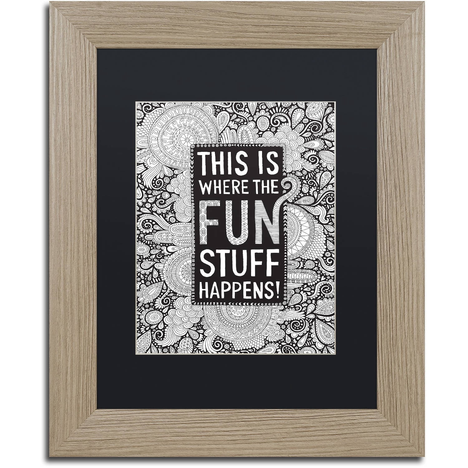 Trademark Fine Art "Where the Fun Stuff Happens Black" Canvas Art by Hello Angel, Black Matte, Birch Frame