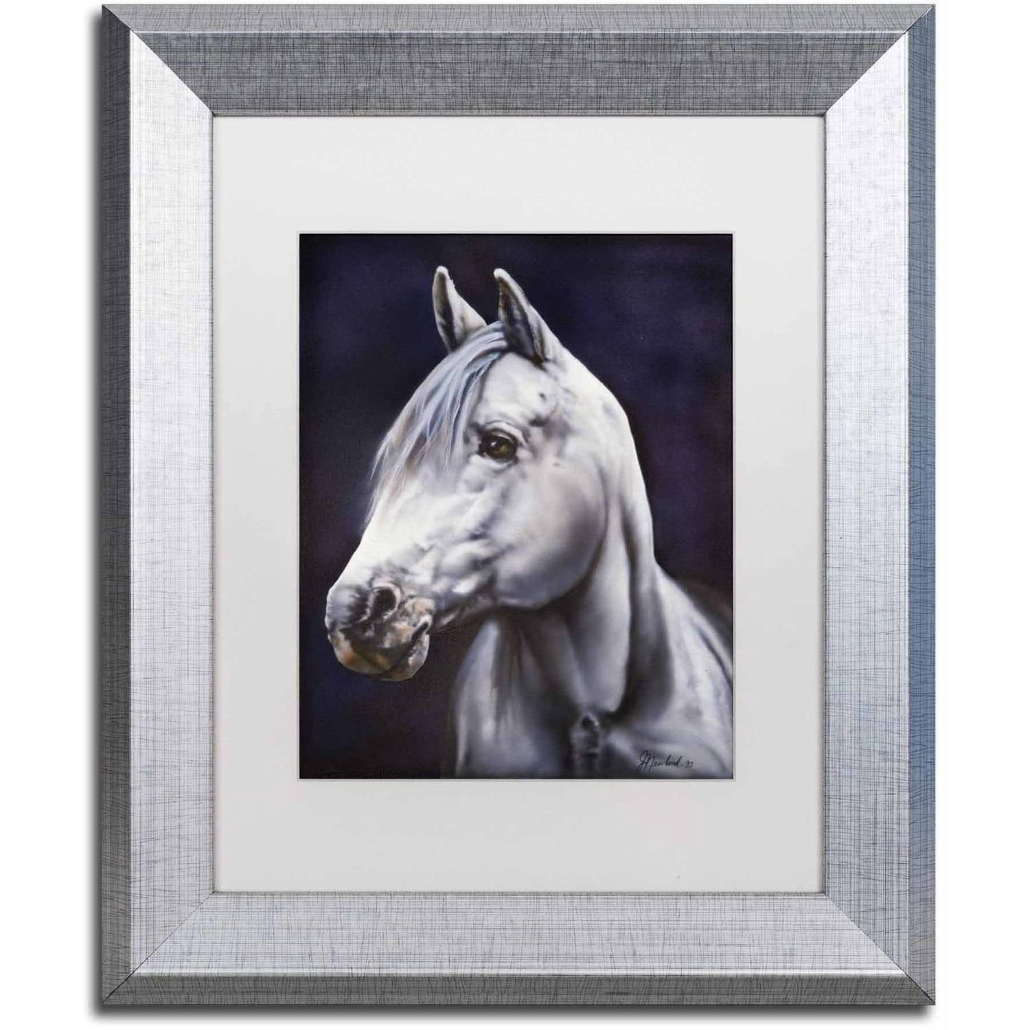 Trademark Fine Art 'White Arabian Stallion' Canvas Art by Jenny Newland, White Matte, Silver Frame