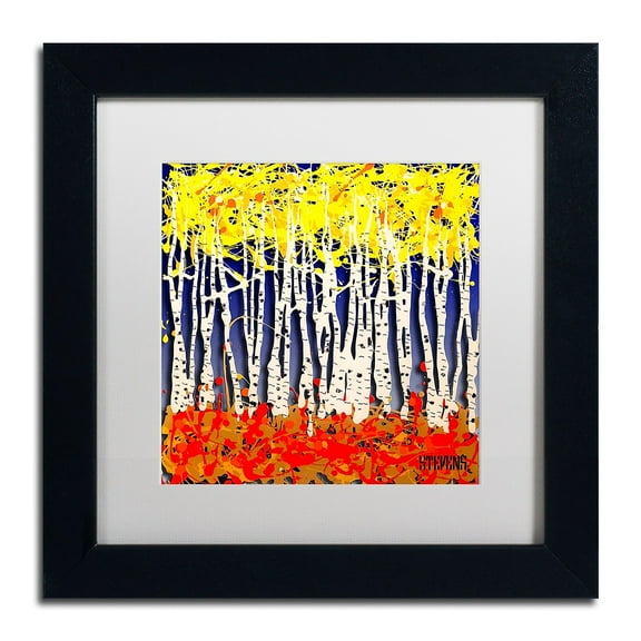 Trademark Fine Art "White Aspens" Canvas Art by Roderick Stevens, White Matte, Black Frame