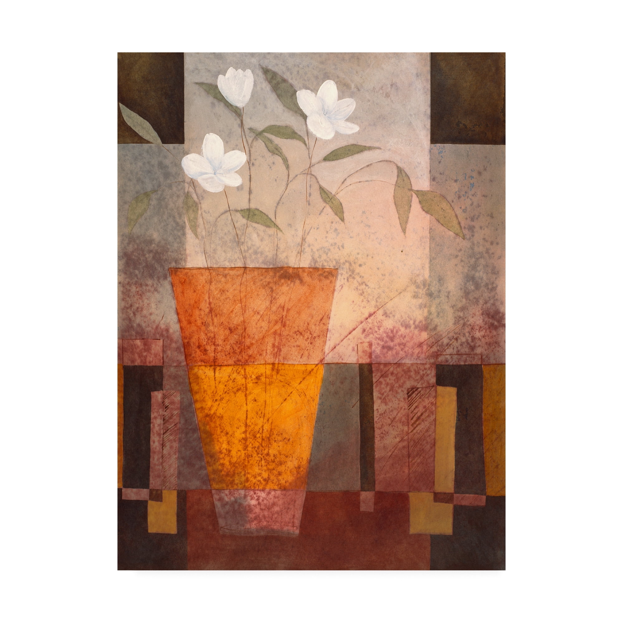 Trademark Fine Art 'White Flowers In Orange Vase' Canvas Art by Pablo Esteban