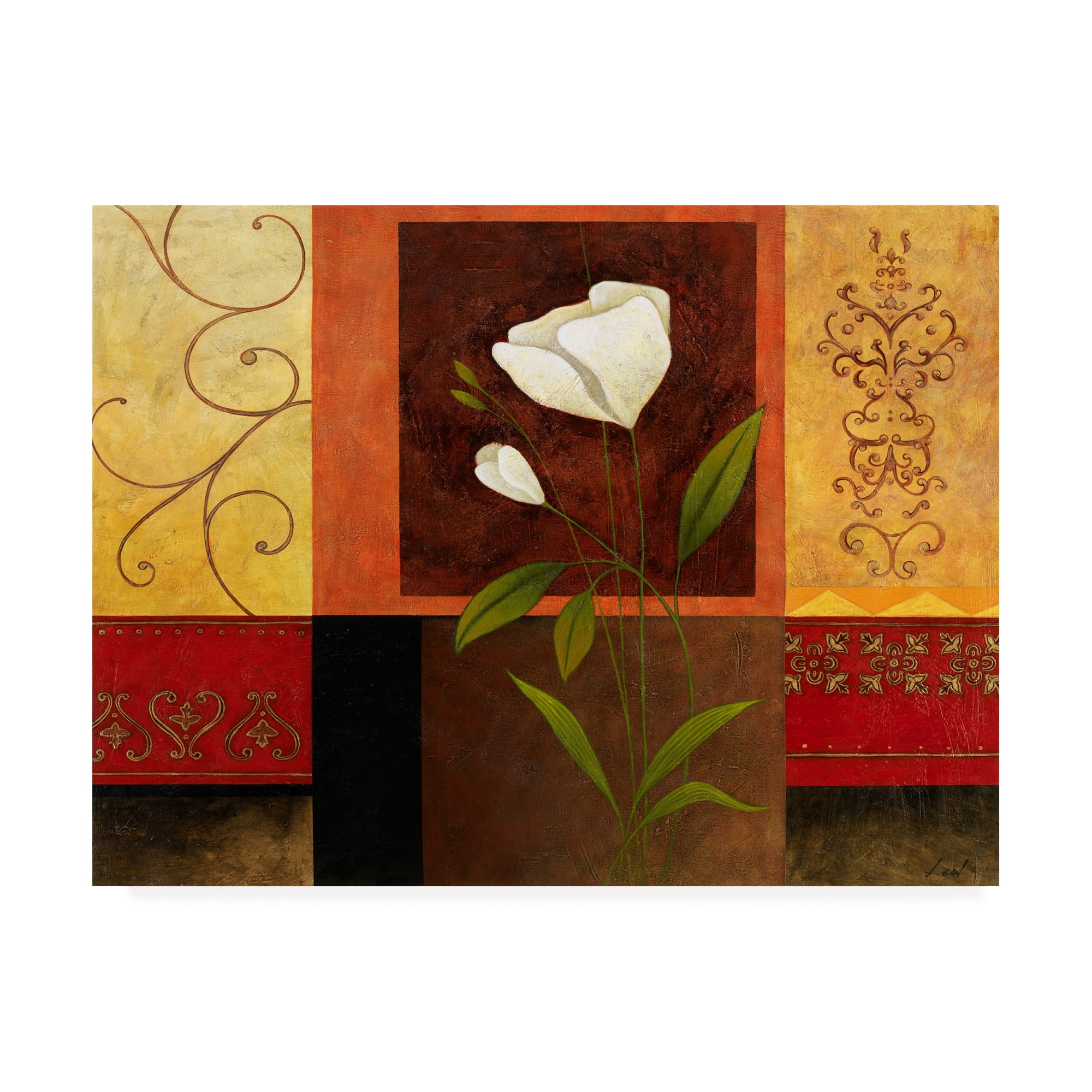 Trademark Fine Art 'White Flowers Ornate Red' Canvas Art by Pablo Esteban