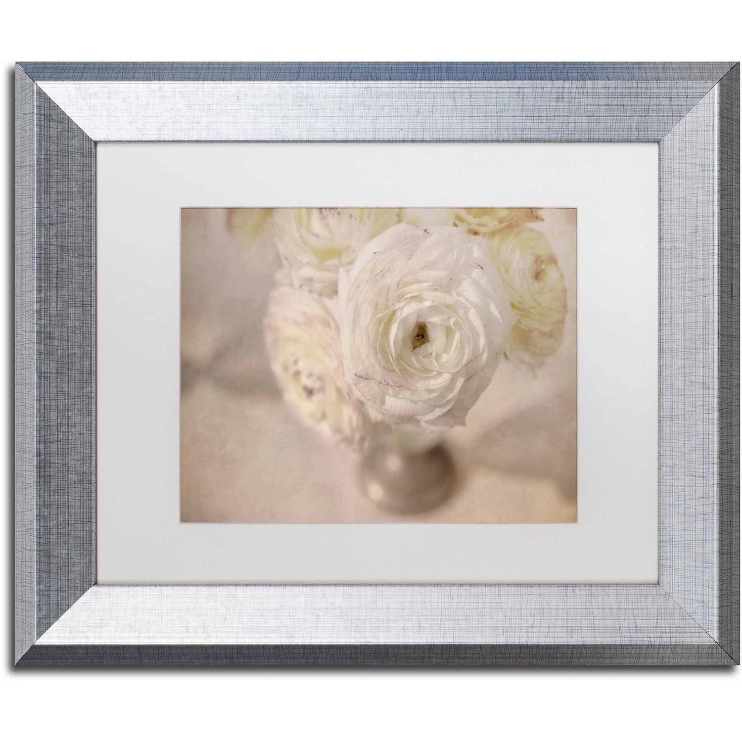 Trademark Fine Art 'White Persian Buttercup Still Life' Canvas Art by Cora Niele, White Matte, Silver Frame