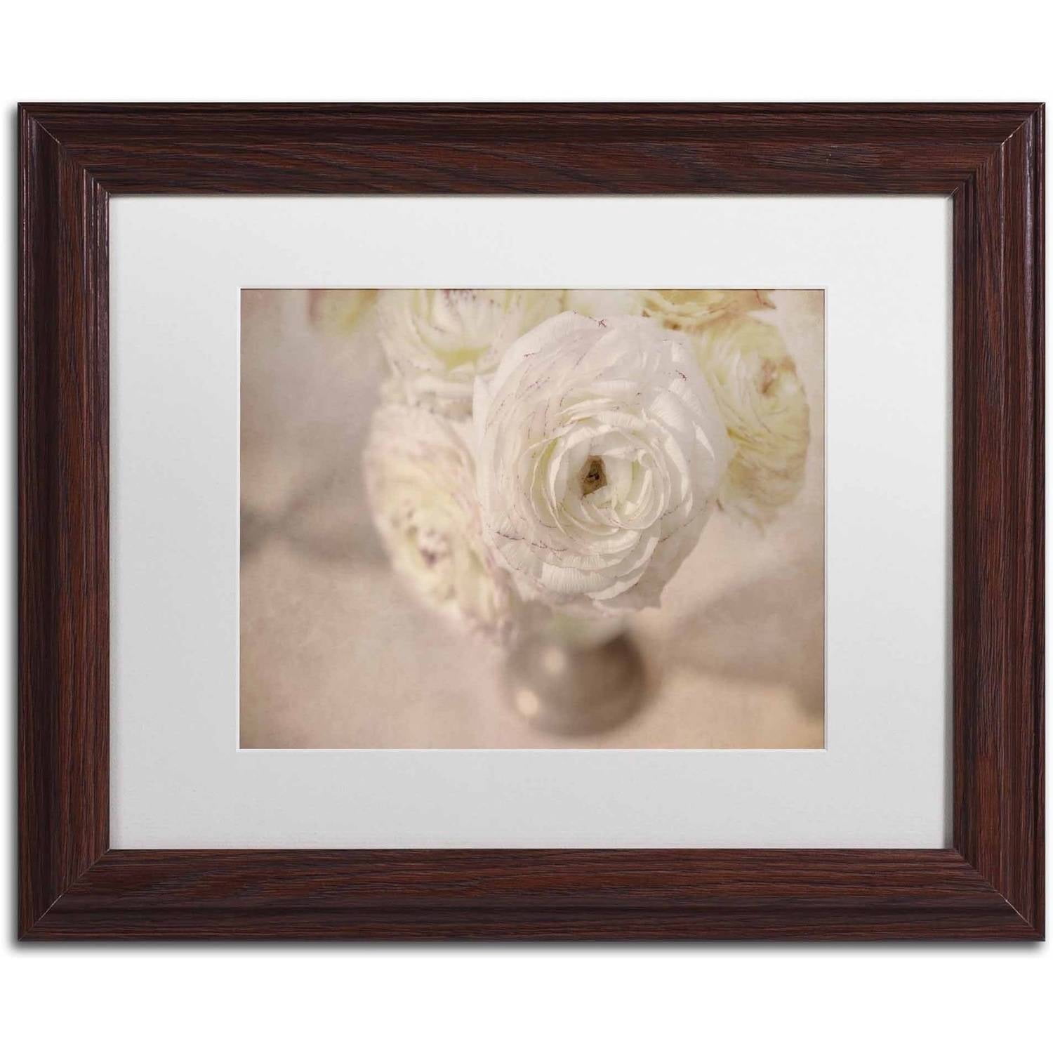 Trademark Fine Art 'White Persian Buttercup Still Life' Canvas Art by Cora Niele, White Matte, Wood Frame