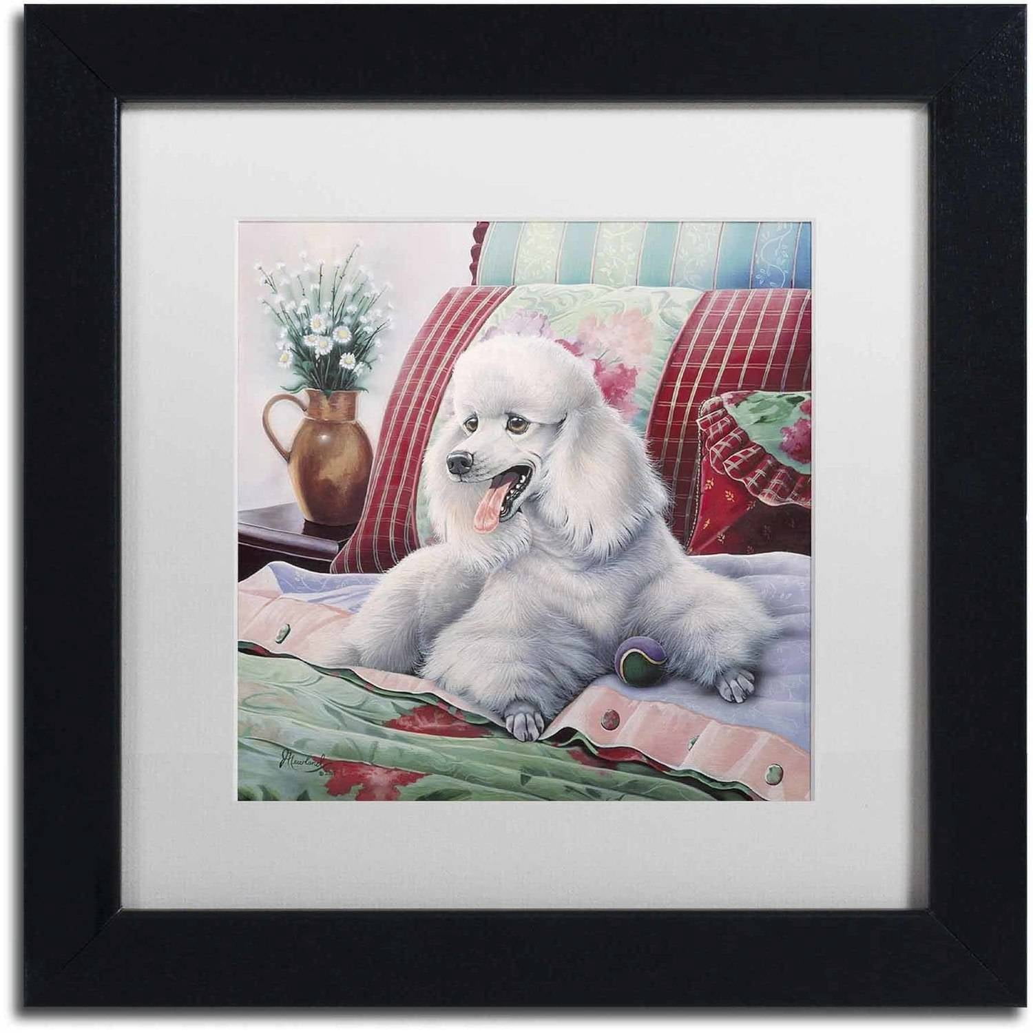 Trademark Fine Art 'White Poodle' Canvas Art by Jenny Newland, White Matte, Black Frame