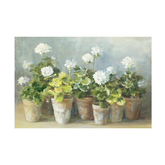Trademark Fine Art Danhui Nai White Potted Geraniums Canvas Wall Art - 16x24