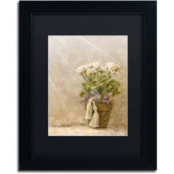 Trademark Fine Art "White Roses in the Light" Canvas Art by Lois Bryan Black Matte, Black Frame