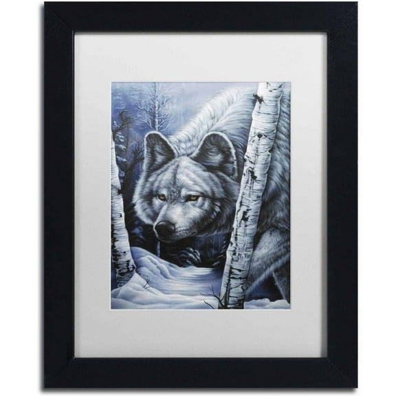 Trademark Fine Art 'White Wolf' Canvas Art by Jenny Newland, White Matte, Black Frame