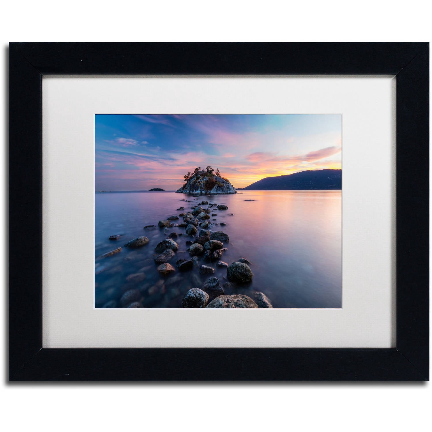 Trademark Fine Art 'Whytecliff Sunset' Canvas Art by Pierre Leclerc, White Matte, Black Frame