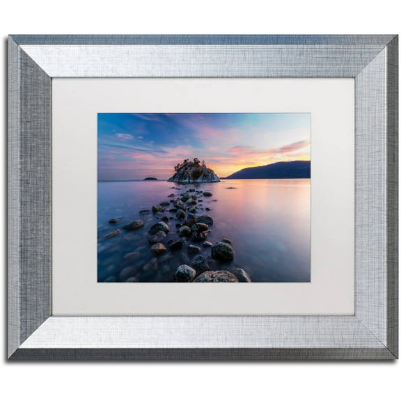 Trademark Fine Art 'Whytecliff Sunset' Canvas Art by Pierre Leclerc, White Matte, Silver Frame