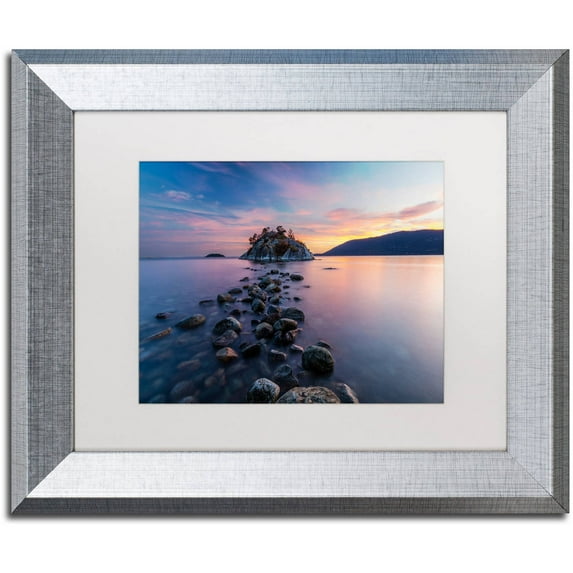 Trademark Fine Art 'Whytecliff Sunset' Canvas Art by Pierre Leclerc, White Matte, Silver Frame