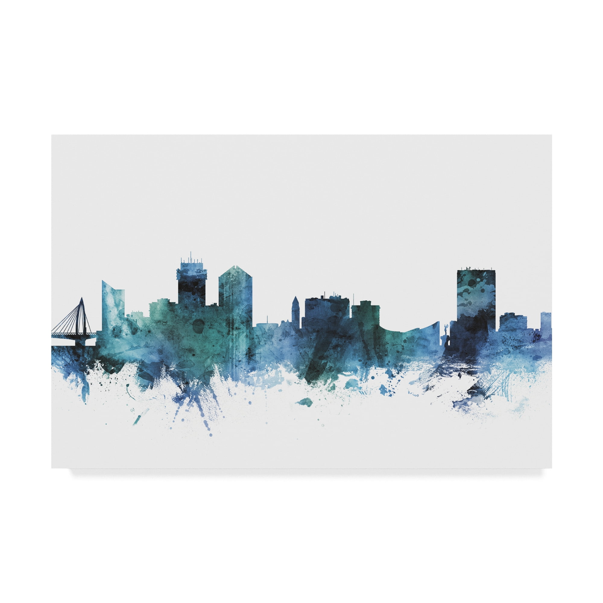 Trademark Fine Art 'Wichita Kansas Blue Teal Skyline' Canvas Art by Michael Tompsett